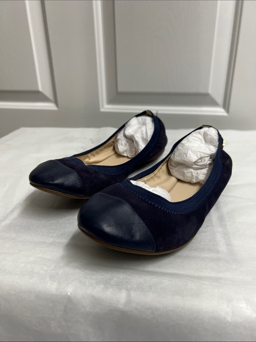 Cole Haan Women’s Navy Suede Leather Cap-Toe Ballet Flats size 8 B